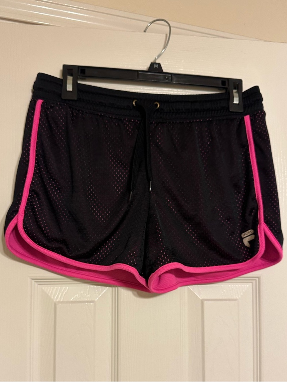 Fila Black Athletic Mesh Shorts with Pink Trim